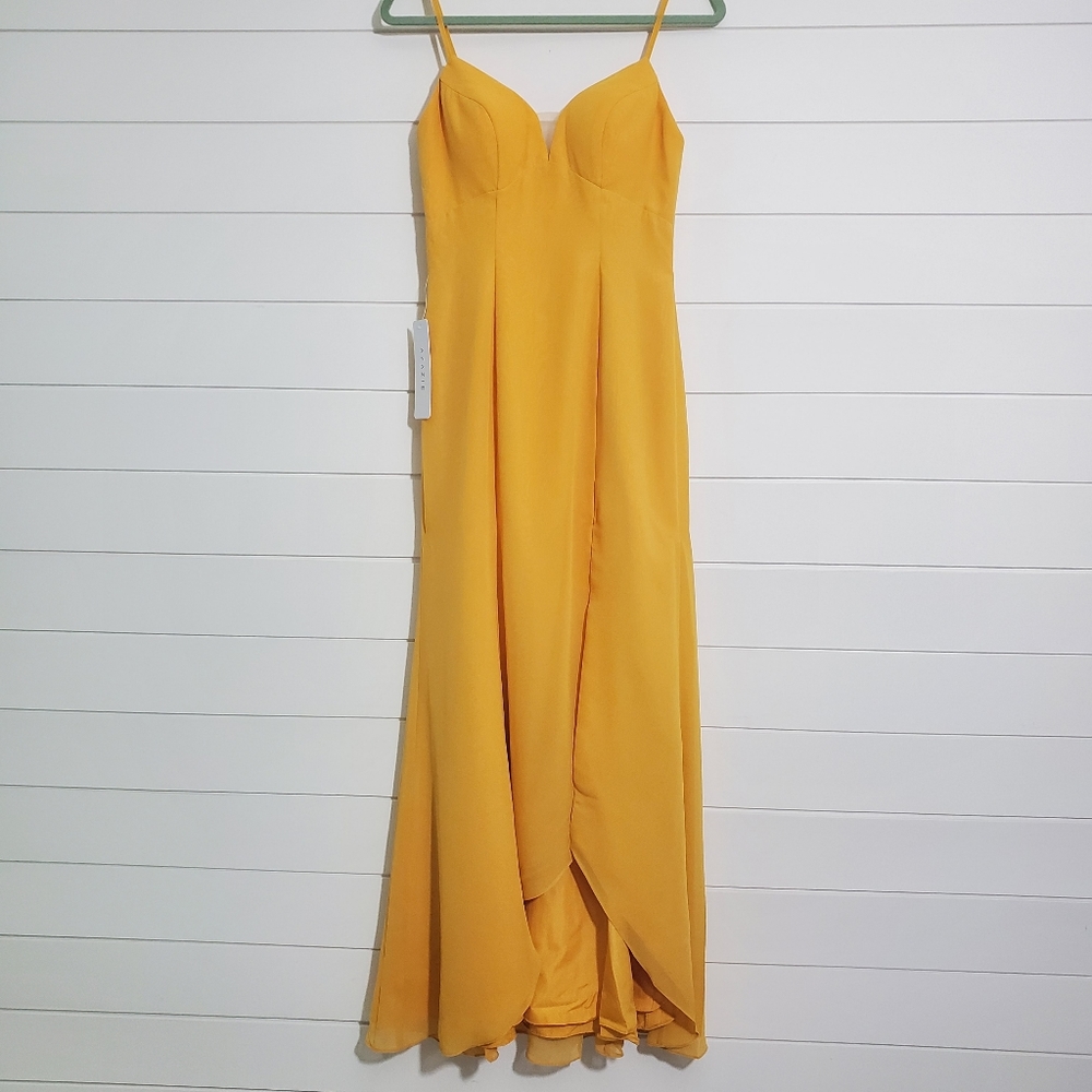 Azazie Vika Marigold Maxi Dress. Size: Custom Size